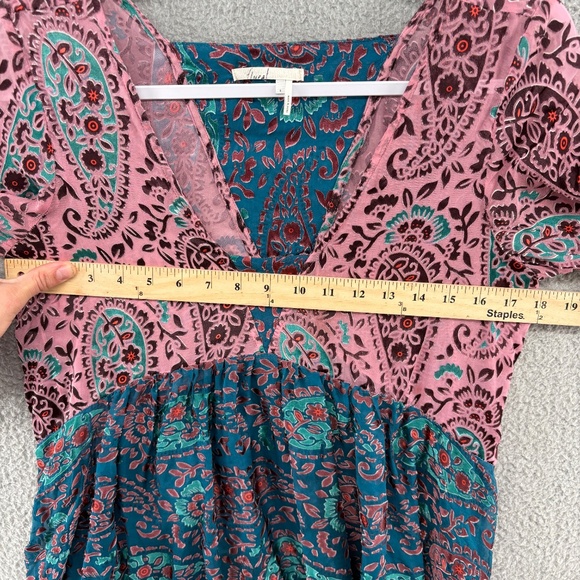 Floreat Anthropologie Silk Velvet Burnout Paisley Babydoll Top Small Boho - Picture 4 of 14